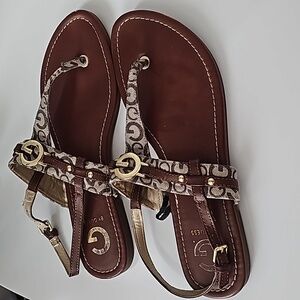 Guess Sandals leather, gold tone hardware  Size 9.5